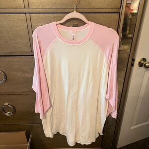 SKIMS Pink and White Long Sleeve Tee